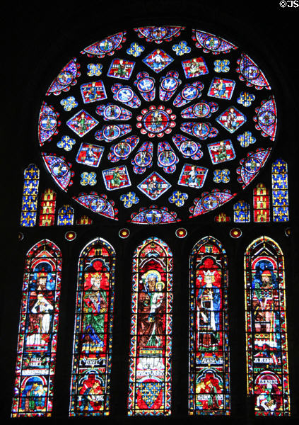North transept rose window with Old Testament kings & prophets at Chartres Cathedral. Chartres, France.