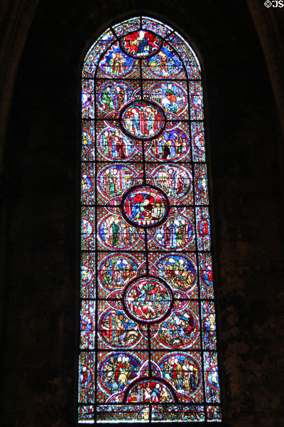 Life of St Lubin stained glass window at Chartres Cathedral. Chartres, France.