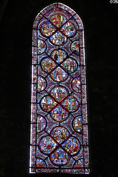 Life & Miracles of St Nicholas stained glass window at Chartres Cathedral. Chartres, France.