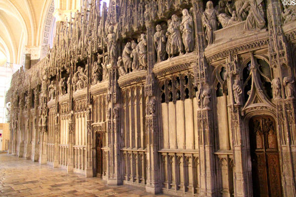 Carved ambulatory choir screen (16th-18thC) at Chartres Cathedral. Chartres, France.