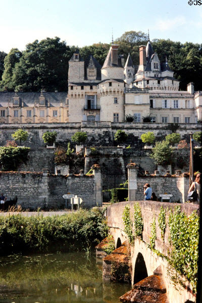 Chateau D'Ussé seen above bridge across Indre River. Ussé, France.