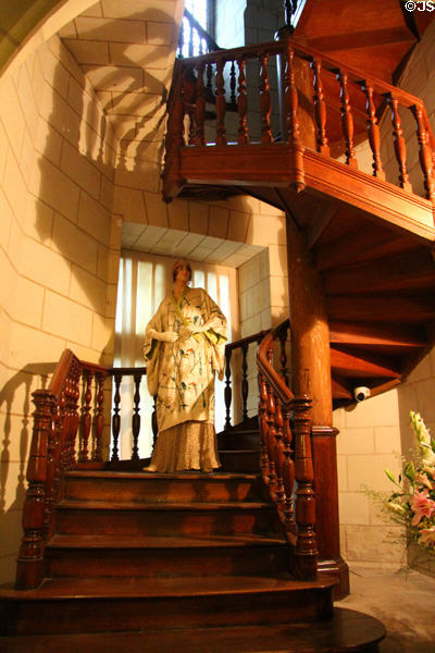 Spiral staircase in entrance hall at Chateau D'Ussé. Ussé, France.