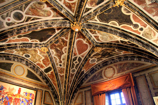 Painted false marble ceiling (17thC) of Guard Room at Chateau D'Ussé. Ussé, France.