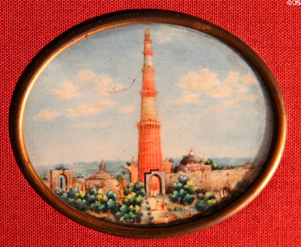 Miniature paintings on ivory of minaret in India painted using cat whisker at Chateau D'Ussé. Ussé, France.