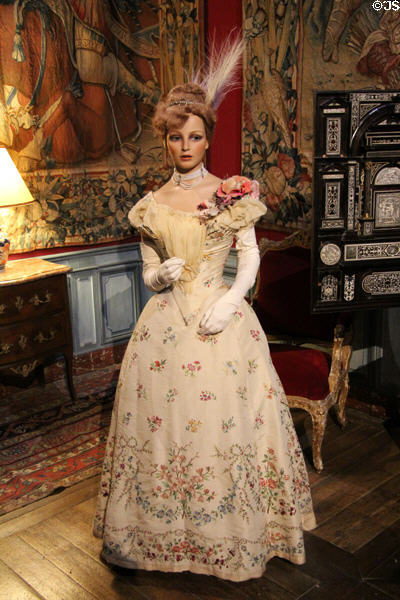 Evening gown on display at Chateau D'Ussé. Ussé, France.