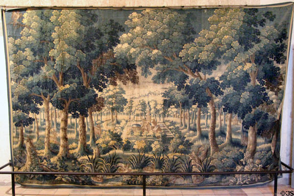 Forested garden view Flemish tapestry (17thC) at Chateau D'Ussé. Ussé, France.