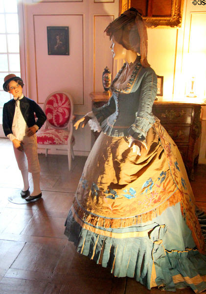 Gown on display in King's bedroom at Chateau D'Ussé. Ussé, France.