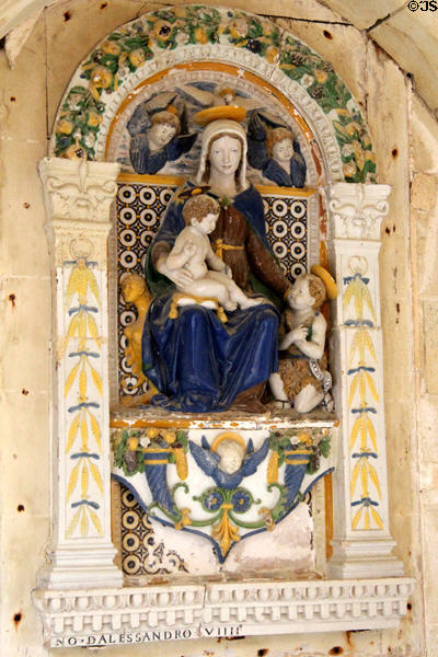 Madonna & Child ceramic (15thC) by Luca della Robbia of Florence in Chapel at Chateau D'Ussé. Ussé, France.