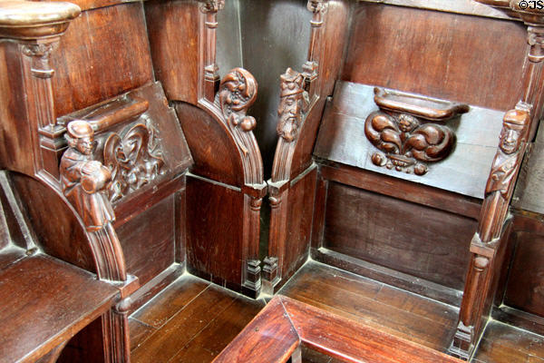 Carved choir stalls (1528) in Chapel at Chateau D'Ussé. Ussé, France.