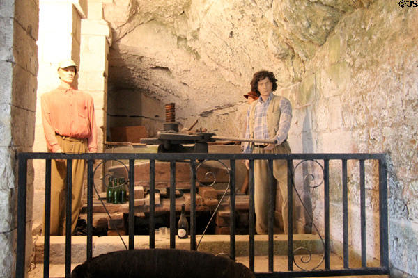 Cave with wine press at Chateau D'Ussé. Ussé, France.