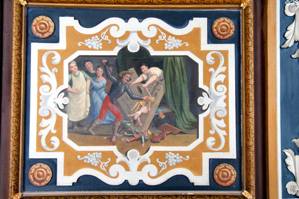 One of 34 panels show story of Don Quixote (17thC) by Jean Monier in dining room at Cheverny Chateau. Cheverny, France.