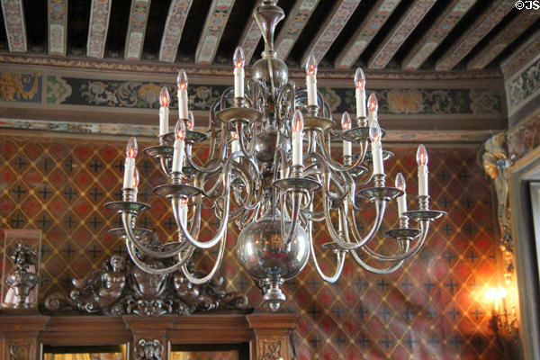 Dining room Dutch silver plated chandelier (18thC) at Cheverny Chateau. Cheverny, France.
