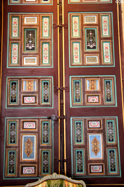 Painted panels in arms room at Cheverny Chateau. Cheverny, France.