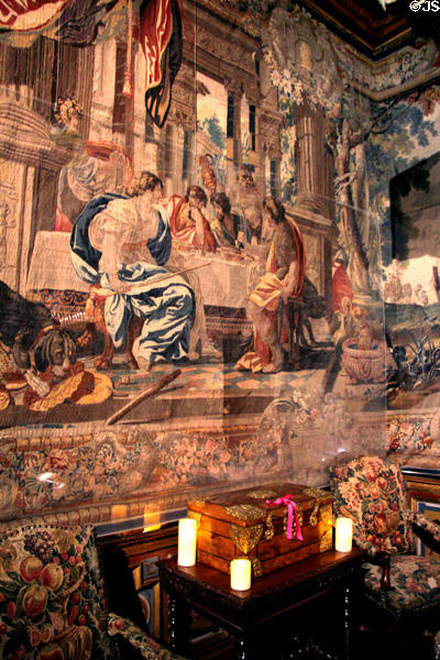 Tapestries of travels of Ulysses (c1640) by Simon Vouet for Atelier de Paris in King's bedchamber at Cheverny Chateau. Cheverny, France.
