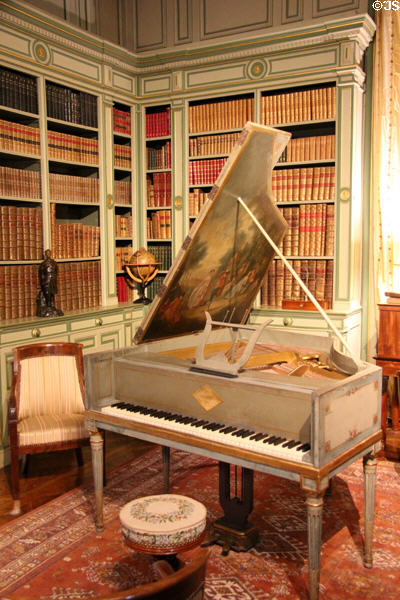 Piano in library at Cheverny Chateau. Cheverny, France.