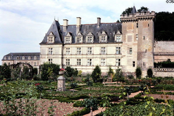 Villandry Chateau (16thC) over formal kitchen garden. Villandry, France.