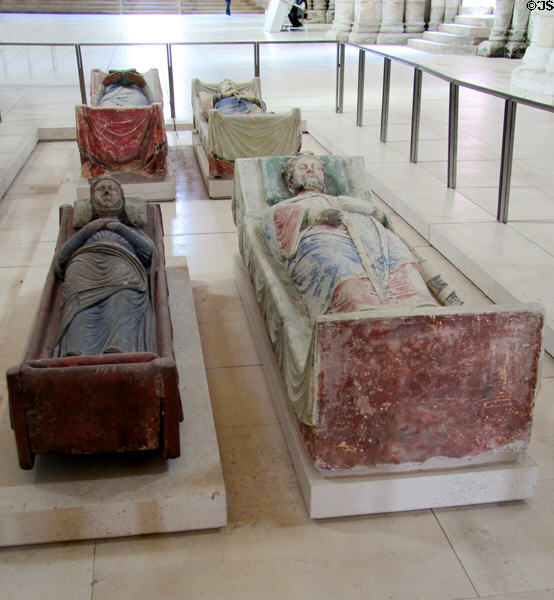 Tombs (12thC) of King of England, Henry II, his wife, Eleanor of Aquitaine & son, King Richard the Lionheart at Fontevraud Abbey. Fontevraud, France.