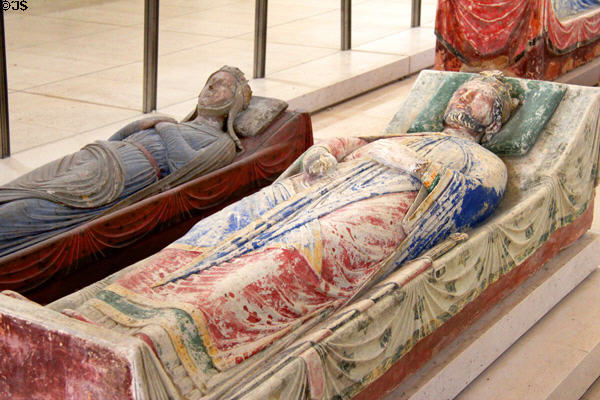 Tomb of Richard the Lionheart, King of England (1189-99) with Isabelle d'Angoulême, wife of John Lackland beyond at Fontevraud Abbey. Fontevraud, France.