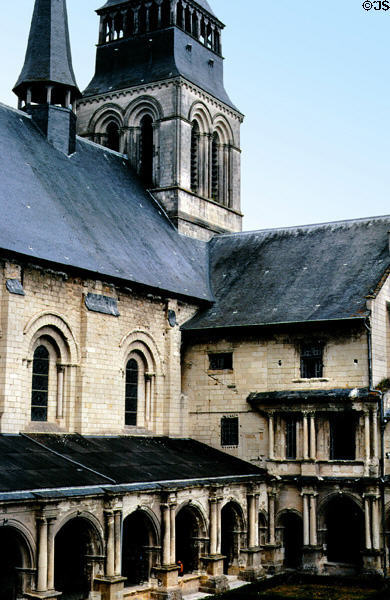 Church over cloister at Fontevraud Abbey. Fontevraud, France.