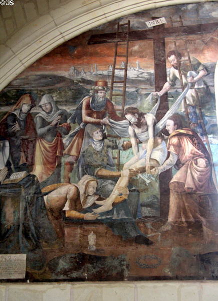 Descent from the cross mural in Chapterhouse at Fontevraud Abbey. Fontevraud, France.