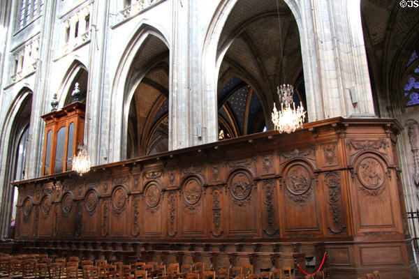 Choir stalls 1701 by architect Jacques V Gabriel & sculptor Jules Desgoullons at Orleans Cathedral. France.