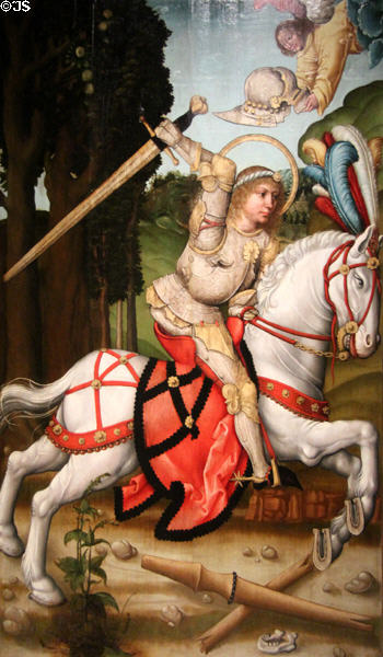 Saint George Slaying the Dragon painting (early 16thC) by unknown German at Orleans Beaux Arts Museum. Orleans, France.