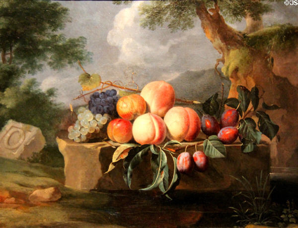 Fruit on stone base painting (c1650-60) by Pierre Dupuis at Orleans Beaux Arts Museum. Orleans, France.