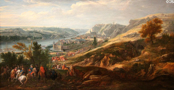 Siege of town of Dinant, victory by Louis XIV, during 1670s war against Holland painting by Jean-Baptiste Martin at Orleans Beaux Arts Museum. Orleans, France.