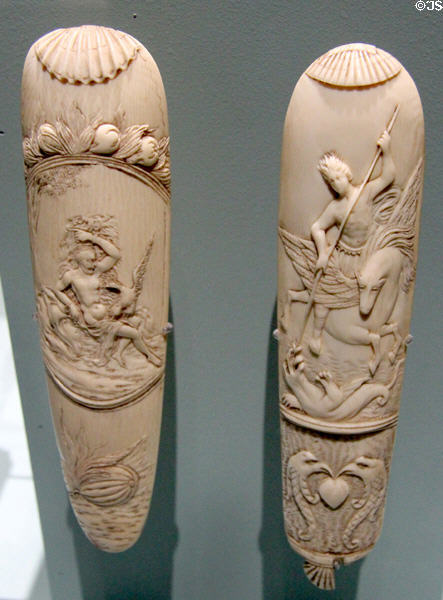 Ivory tobacco snuff graters (early 18thC) at Orleans Beaux Arts Museum. Orleans, France.
