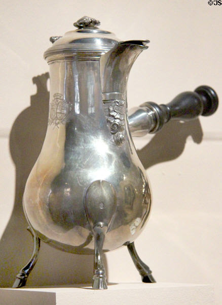 Silver coffee pot (1768-70) by Pierre IX Hanappier of Orleans, France at Orleans Beaux Arts Museum. Orleans, France.