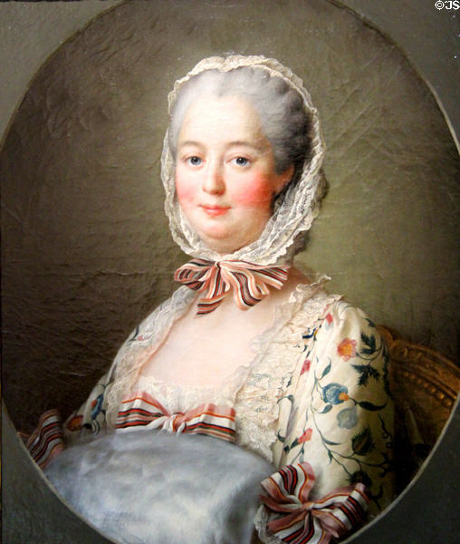 Portrait of Marquise de Pompadour, mistress of Louis XV (1763) by François-Hubert Drouais at Orleans Beaux Arts Museum. Orleans, France.