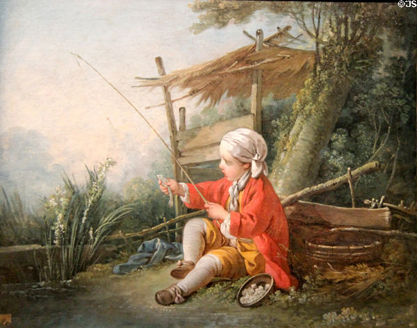 Little boy fishing painting by François Boucher at Orleans Beaux Arts Museum. Orleans, France.