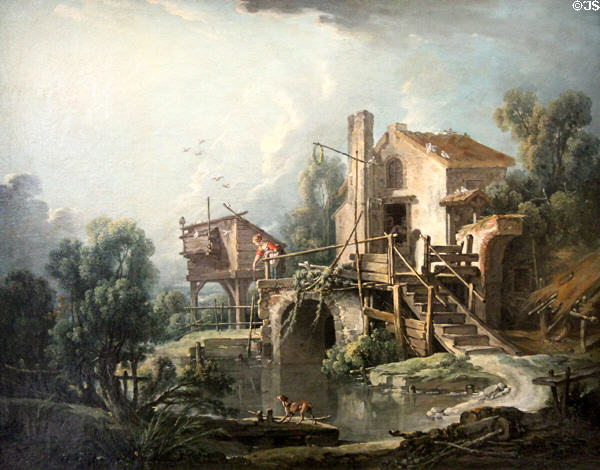 Pigeon coop & mill painting (1750-60) by François Boucher at Orleans Beaux Arts Museum. Orleans, France.