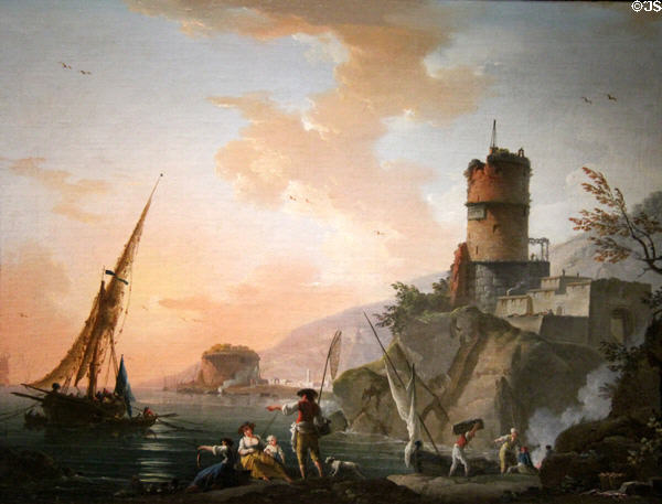 Marine view of a Mediterranean port painting (c1760-70) by Charles-François Grenier de la Croix of Marseille at Orleans Beaux Arts Museum. Orleans, France.