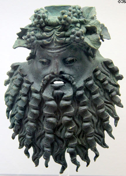 Mask of Silène in bronze casting (80-60 BCE) at Antibes Archeology Museum. Antibes, France.
