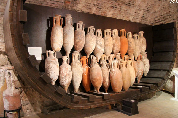 Amphorae from an Islamic ship likely from Spain (10thC) at Antibes Archeology Museum. Antibes, France.