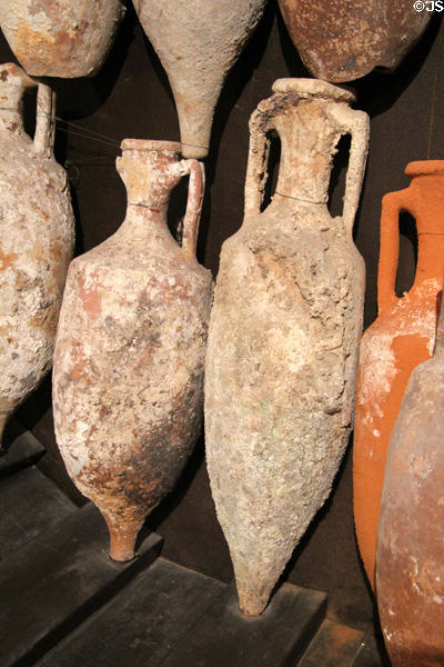 Amphorae likely from a Spanish Islamic ship (10thC) at Antibes Archeology Museum. Antibes, France.