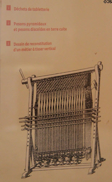 Drawing of an old time vertical loom at Antibes Archeology Museum. Antibes, France.