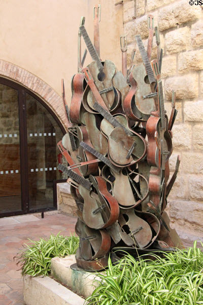 Composition depicting guitars by sculptor Arman in inner courtyard at Picasso Museum. Antibes, France.