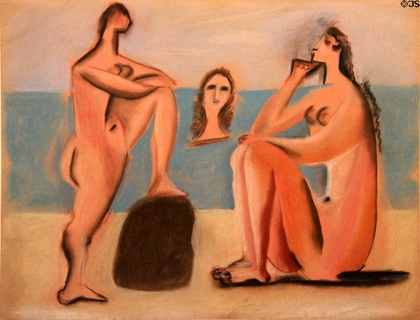 Three Bathers (Trois baigneuses) pastel on paper (1920) by Pablo Picasso at Picasso Museum. Antibes, France.