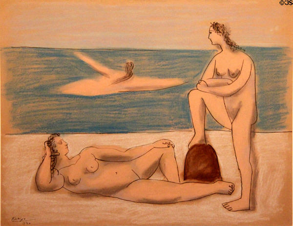 Three Bathers (Trois baigneuses) pastel on paper (1920) by Pablo Picasso at Picasso Museum. Antibes, France.
