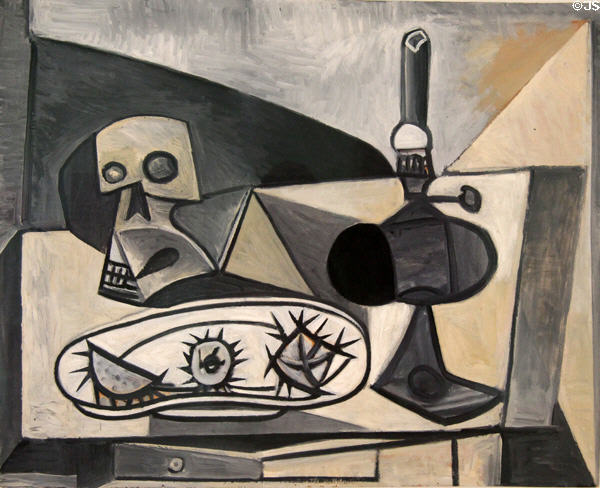 Skull, Sea Urchins & Lamp on a Table (Crâne,oursins et lampe sur une table) painting (1946) by Pablo Picasso at Picasso Museum. Antibes, France.
