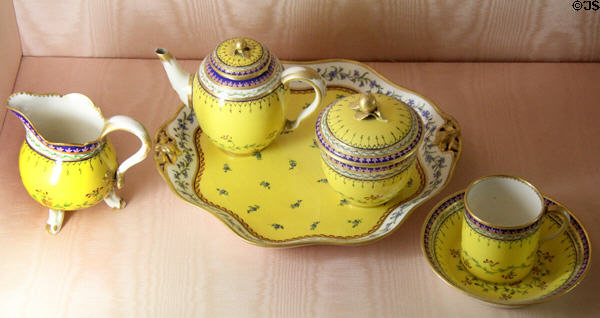 French porcelain individual tea service at Villa Ephrussi de Rothschild. Saint Jean Cap Ferrat, France.