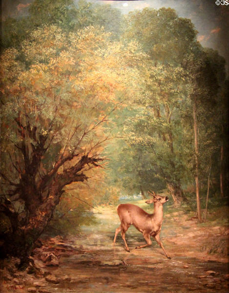 Deer in Woods (Chevreuil sous bois) painting by Gustave Courbet at Nice Fine Arts Museum. Nice, France.