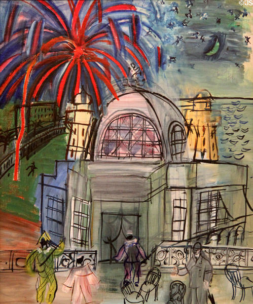 Fireworks in Nice, Casino on the Jetty Promenade painting (1947) by Raoul Dufy at Nice Fine Arts Museum. Nice, France.