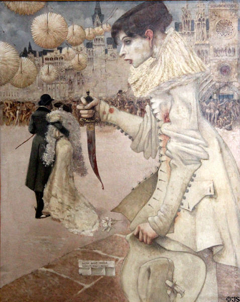 Pierrot Goes Away painting (1906) by Gustav-Adolf Mossa at Nice Fine Arts Museum. Nice, France.