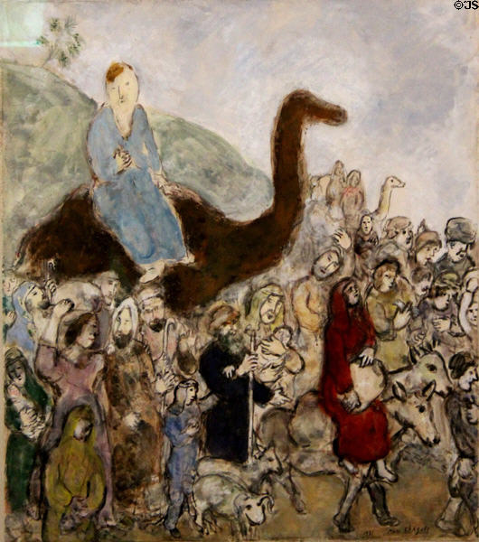Jacob Leaves his Country to go to Egypt painting (1931) by Marc Chagall at Chagall Museum. Nice, France.