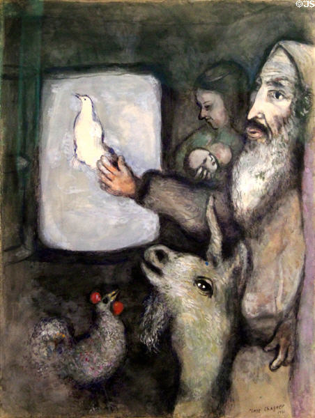 Noah sends out the Dove (Noé lâche la colombe) painting (1931) by Marc Chagall at Chagall Museum. Nice, France.