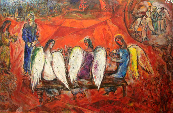 Abraham & the Three Angels painting (1960-66) by Marc Chagall at Chagall Museum. Nice, France.