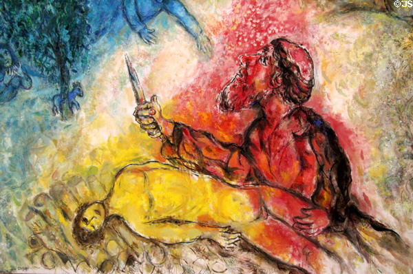 Detail of Sacrifice of Isaac painting (1960-66) by Marc Chagall at Chagall Museum. Nice, France.